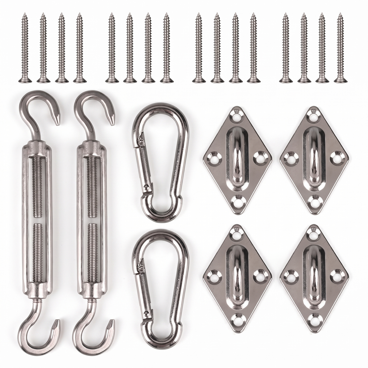 Kit de fixation pour filet de camouflage Camofil en acier inoxydable pour terrasse.