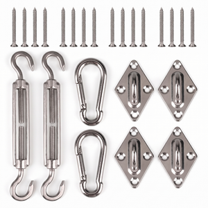 Kit de fixation pour filet de camouflage Camofil en acier inoxydable pour terrasse.